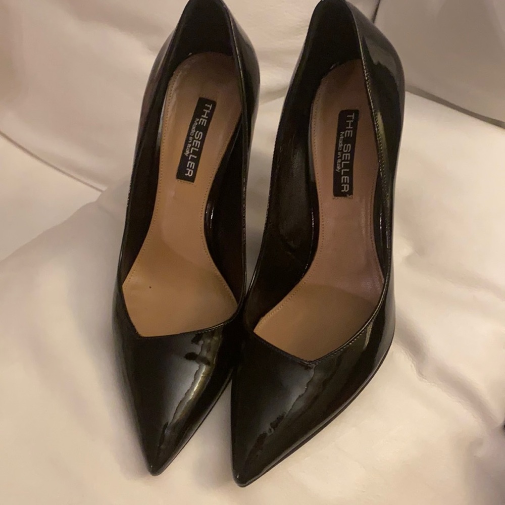Evening black leather heels